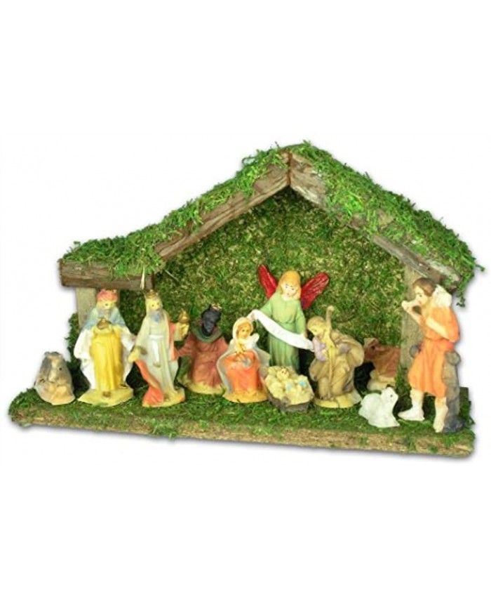 BANBERRY DESIGNS Christmas Nativity Set 11pc Nativity Set with Wooden Stable and Figurines Advent Nativity Scene Mary Joseph Jesus Angel Shepard Wise Men Stable Animals