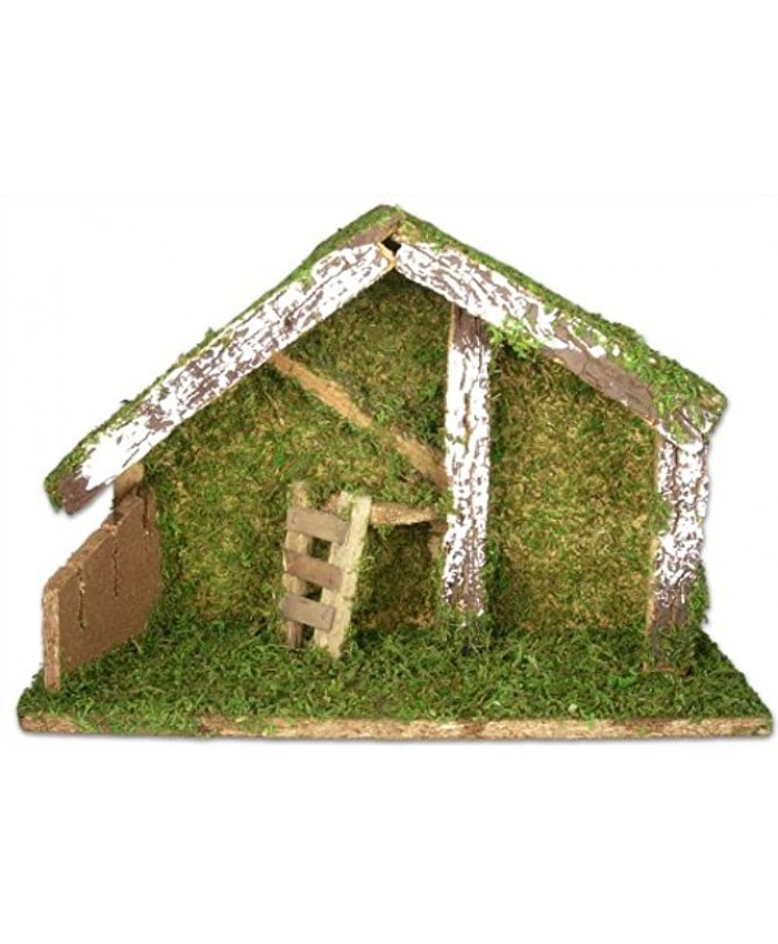 BANBERRY DESIGNS Stable for Nativity Wooden Creche with Moss Creche is approzimately 8 1 2" Tall