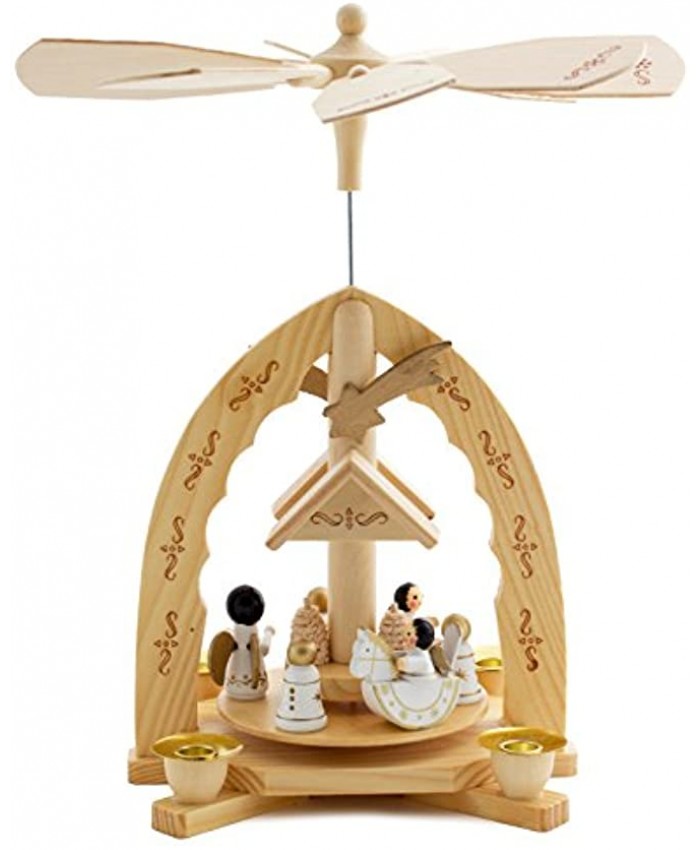 Christmas Pyramid 12 Inches Nativity Play with Handpainted Angels with 4 Candle Holders and Handpainted Figures Limited Edition