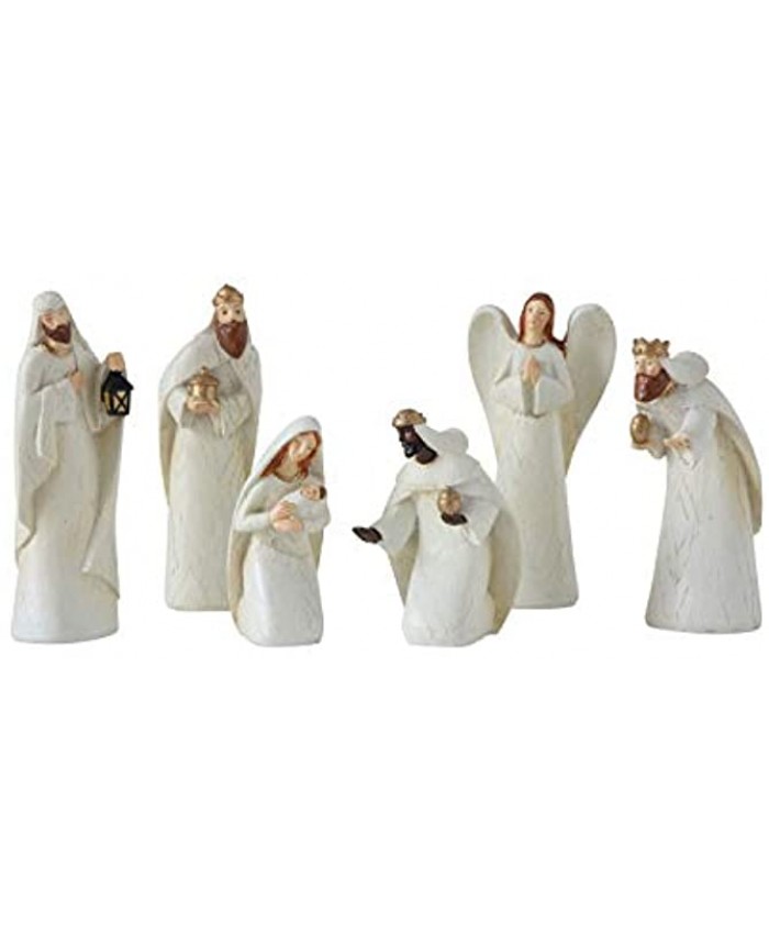 Creative Co-op Resin Nativity with Wood Finish Set of 6 Pieces Figurines Cream