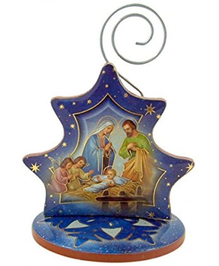Gold Embossed Holy Family with Angels Nativity Scene Place Card or Photo Holder Figurine 4 Inch