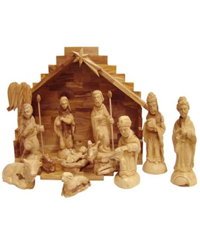 Holy Land Market Olive Wood Nativity Set with Stable. Deluxe 15 Piece Set