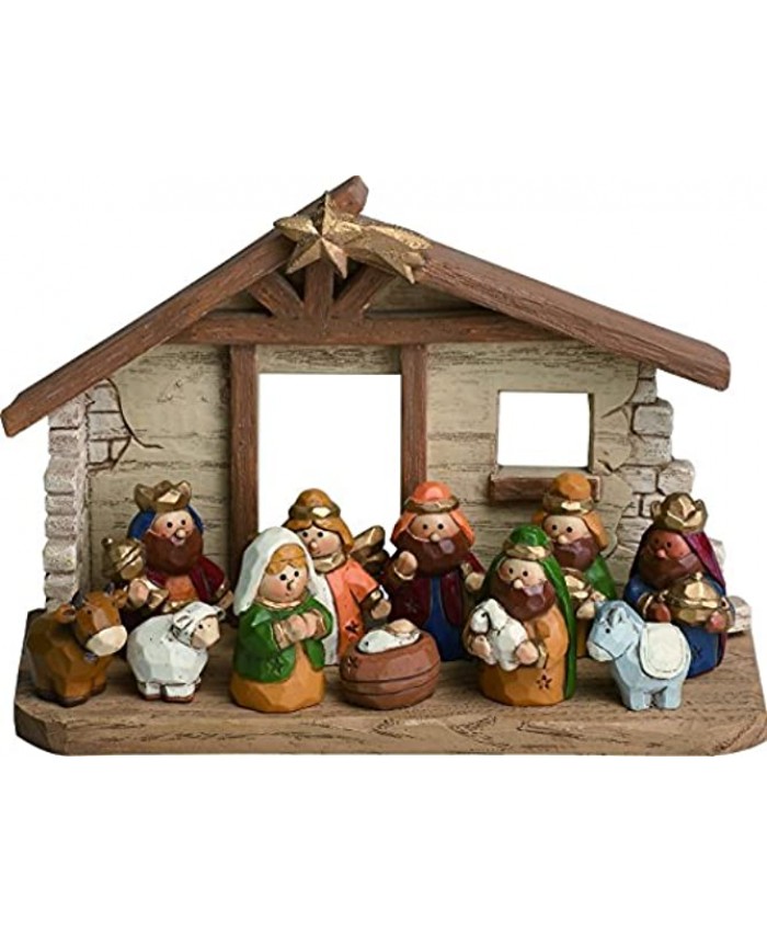 Miniature Kids Nativity Scene with Creche Set of 12 Rearrangeable Figures