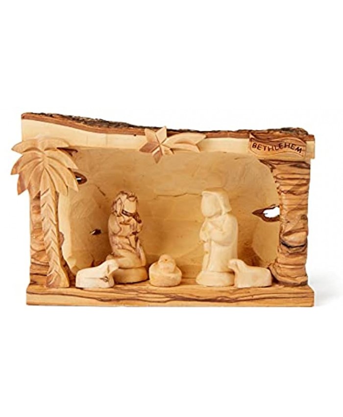 Nativity Scene and Figures Handcrafted Olive Wood Log Carving Christmas Ornament