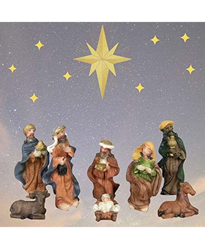 Nativity Set of 8 Durable Hand Painted Figures Advent Christmas Measures 1 2" to 3" High