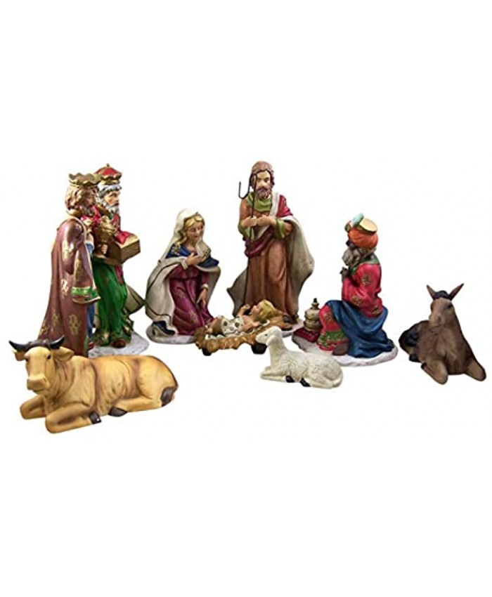 Needzo Large Hand Painted Porcelain Nativity Scene Figurines 9 Piece Set