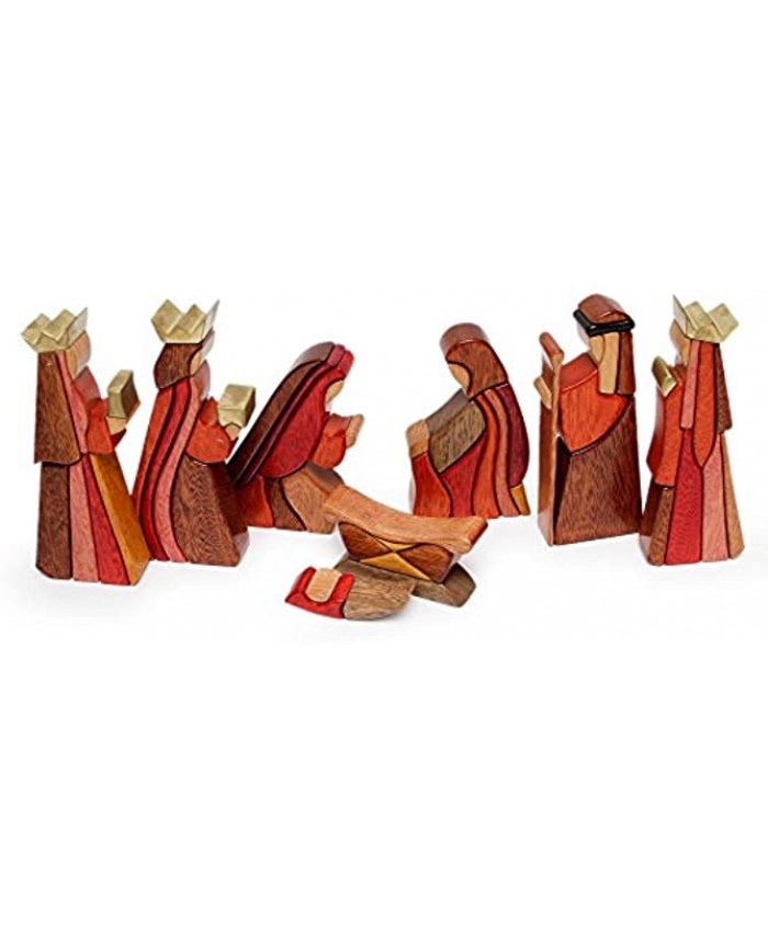 NOVICA Brown Religious Ishpingo Wood Sculpture,7"-0.8" Tall 'Gifts for Baby Jesus' Set of 8