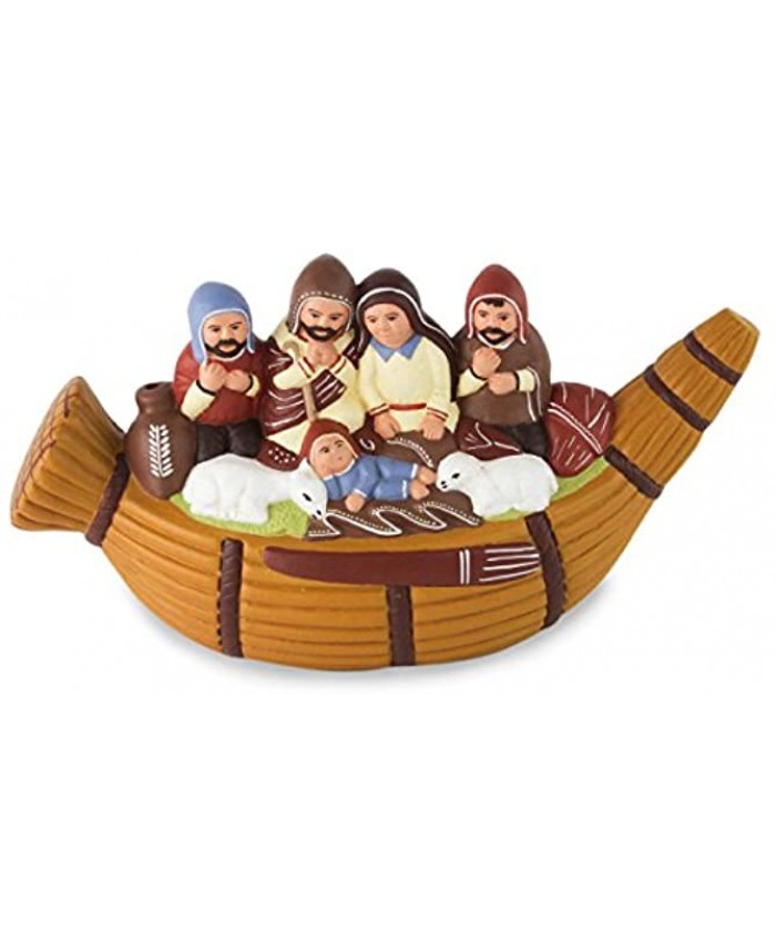 NOVICA Christmas in A Reed Canoe Ceramic Nativity Scene