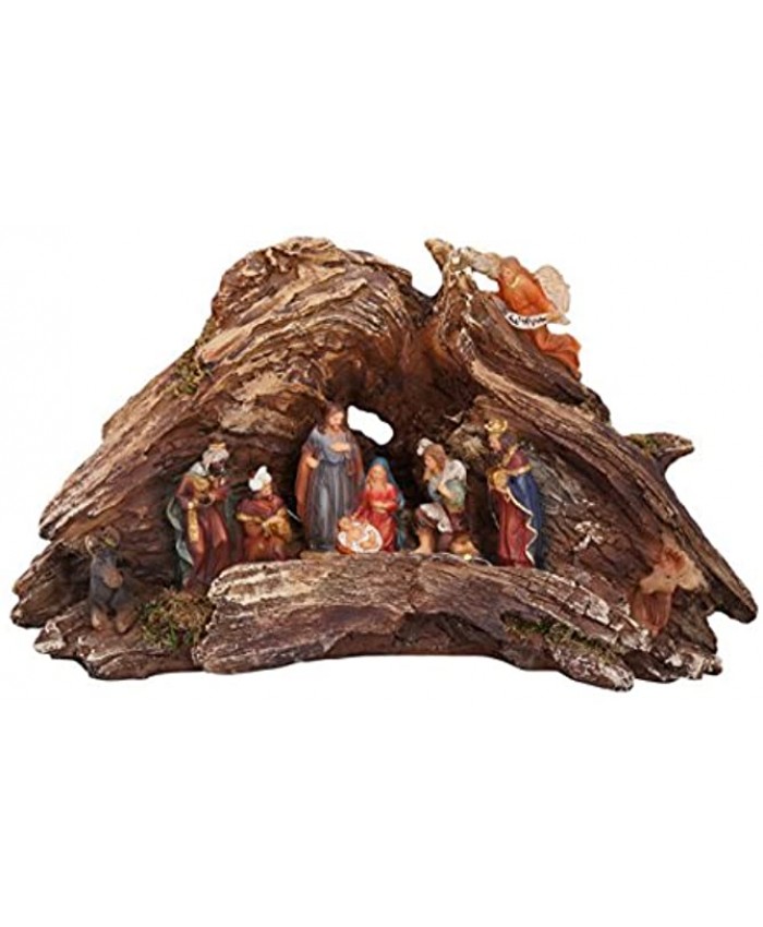 One Holiday Way 15-Inch Stunning LED Lighted Wood Knot Manger Tabletop Christmas Nativity Scene Decoration One-Piece Rustic Creche Decorative Religious Christian Office or Home Decor