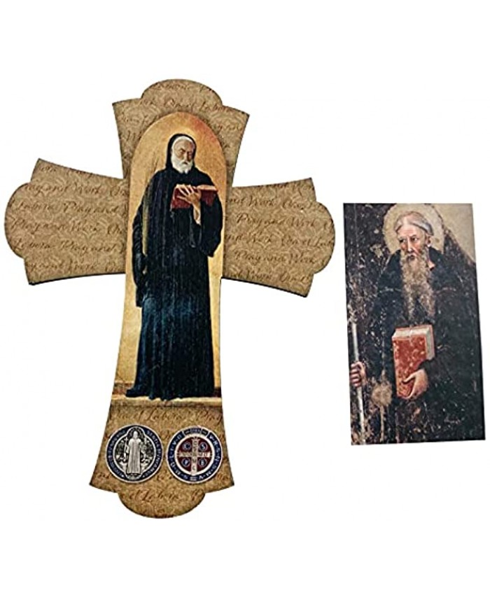 Saint Benedict Wall Cross Set with Holy Catholic Protection Prayer Card 6 Inches