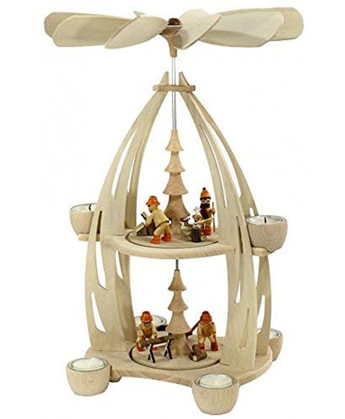 Sigro Erzgebirges Wooden Table Pyramid with Forest Workers Figure for 6 Tealights 49 x 23 x 22 cm Wood Beige One Size
