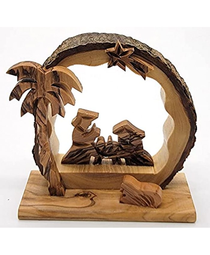 Zuluf Hand Carved Nativity Set Scene with Bark Roof Made in Bethlehem | Comes with Jerusalem Certificate NAT023