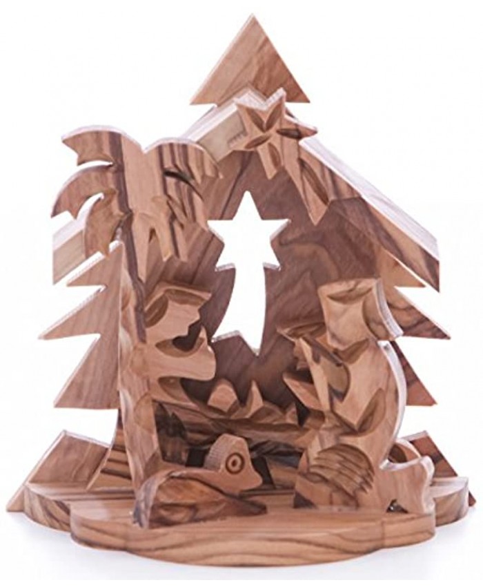 Zuluf Tree Star Nativity Olive Wood Hand Carved Jerusalem Art | Comes with Hand Made Certificate NAT037