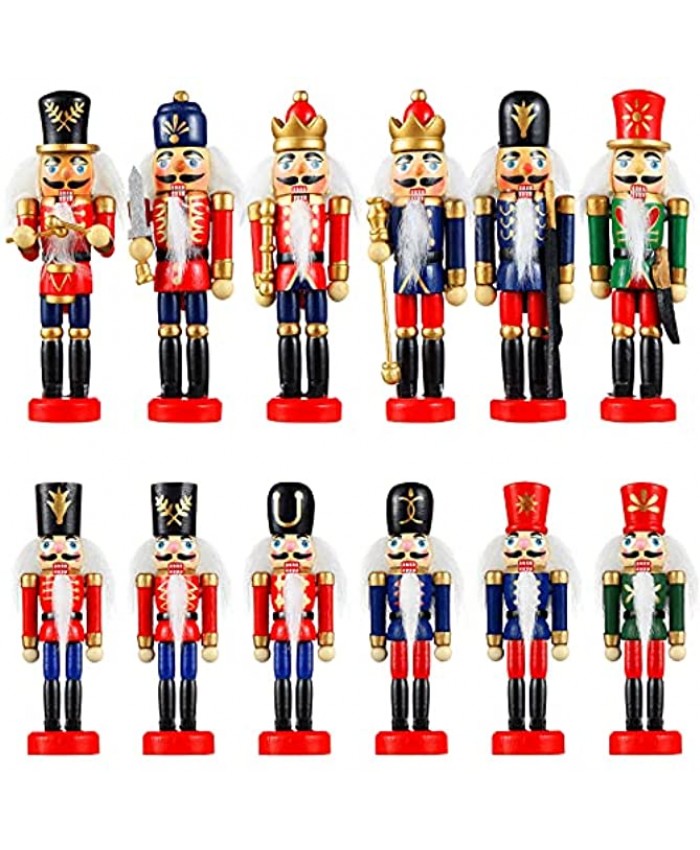 12 Pieces Christmas Nutcracker Ornament Small Wooden Nutcracker Soldier Hanging Decorations Nutcracker Figure Christmas Ornament for Christmas Decoration Tree Figure Puppet Toy Present