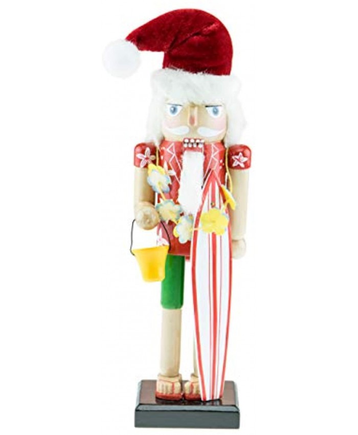 Clever Creations Surfing Santa 10 Inch Traditional Wooden Nutcracker Festive Christmas Décor for Shelves and Tables