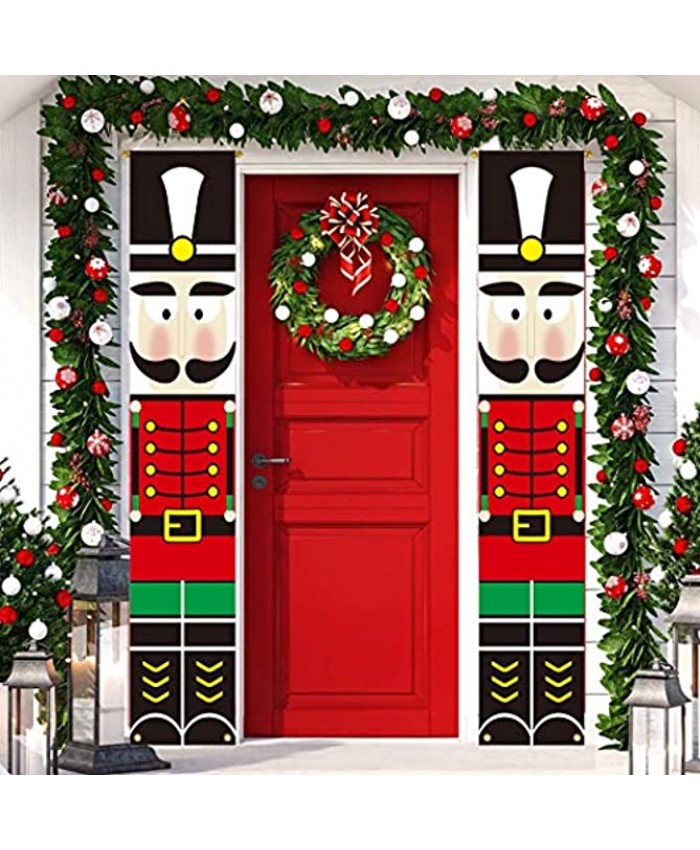 cxwind Nutcracker Christmas Decor Banners-Outdoor Xmas Decorations-Life Size Soldier Model Porch Sign Nutcracker Hanging Flags for Front Door Garden Home Holiday Parties Supplies