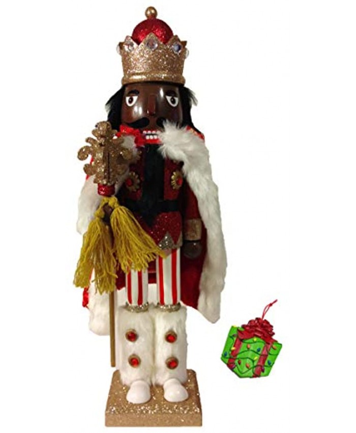 Distinctive Designs African American Winter King Large Unique Decorative Holiday Season Wooden Christmas Nutcracker & Bonus Tree Ornament