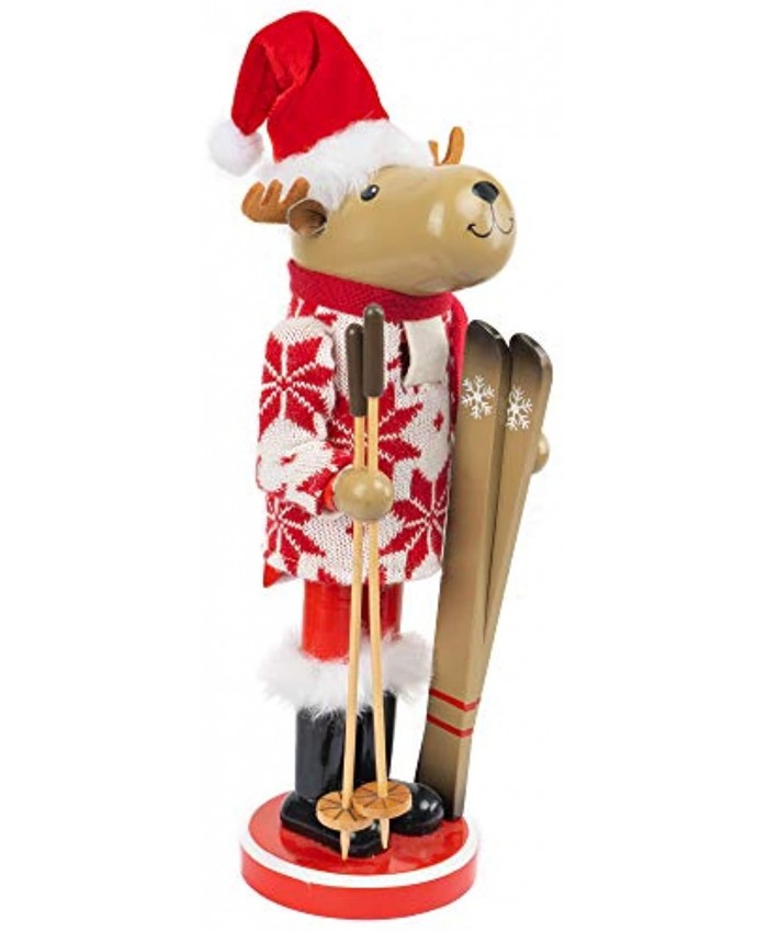 FUNPENY 17" Christmas Decorative Nutcracker Handmade Wooden Reindeer Skier Elk Toy Holiday Present Festive Collectible Nutcracker Winter Tabletop Christmas Decorations