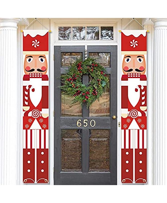 MATTTIME Nutcracker Soldier Banner Porch Sign Christmas Cane Candy Front Door Hanging Banner Sweetest Day Xmas Holiday Indoor Outdoor Decoration