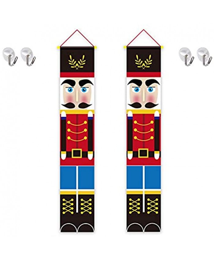 Nutcracker Banners for Christmas Nutcracker Christmas Decorations for Front Door Porch Yard Indoor Outdoor Xmas Hanging Banners Sign Color 1 1 Pair