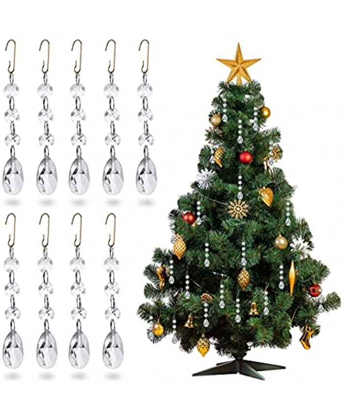 120 Pieces Crystal Christmas Tree Ornaments Crystal Beads Garland Crystal Ornaments Clear Chandelier Pendants Beads with Ornament Hooks for Christmas Tree Decorations