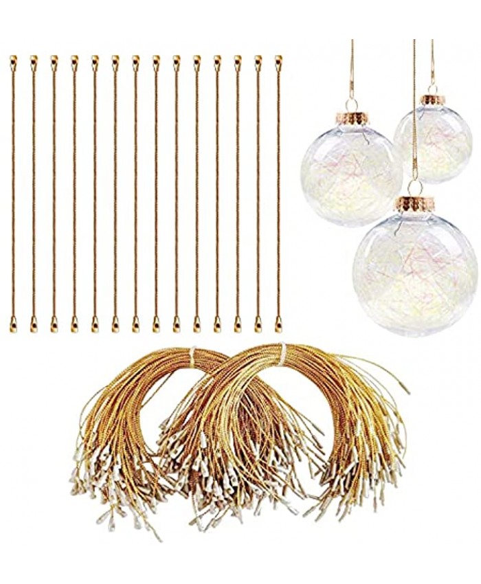 200pcs Gold Christmas Ribbon Hangers Precut Hanging String with Snaps Ornament Hooks for Christmas Tree Ornament Decorations Reusable Hang Tag Hanging Ropes for Party