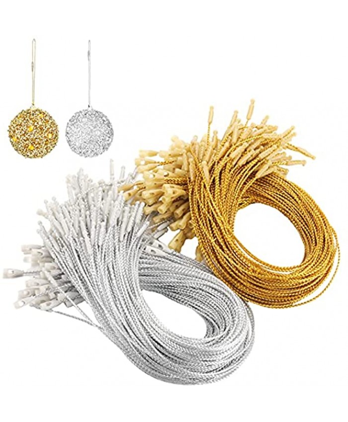 400 Pieces Christmas Ornament Hangers Snap Locking Ropes Hang Tag Ornament Fasteners Precut Hanging Ropes Fasteners for Holiday Christmas Tree Ornament Decorations Gold Silver