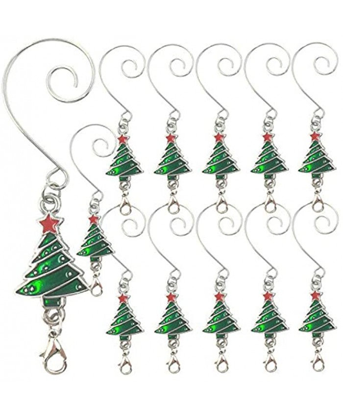 BANBERRY DESIGNS Christmas Ornament Hooks Set of 12 Red and Green Christmas Trees with Silver Wire S-Hook Attachment Cute Seasonal Christmas Tree Design with a Spring Lobster Clasp Attachment