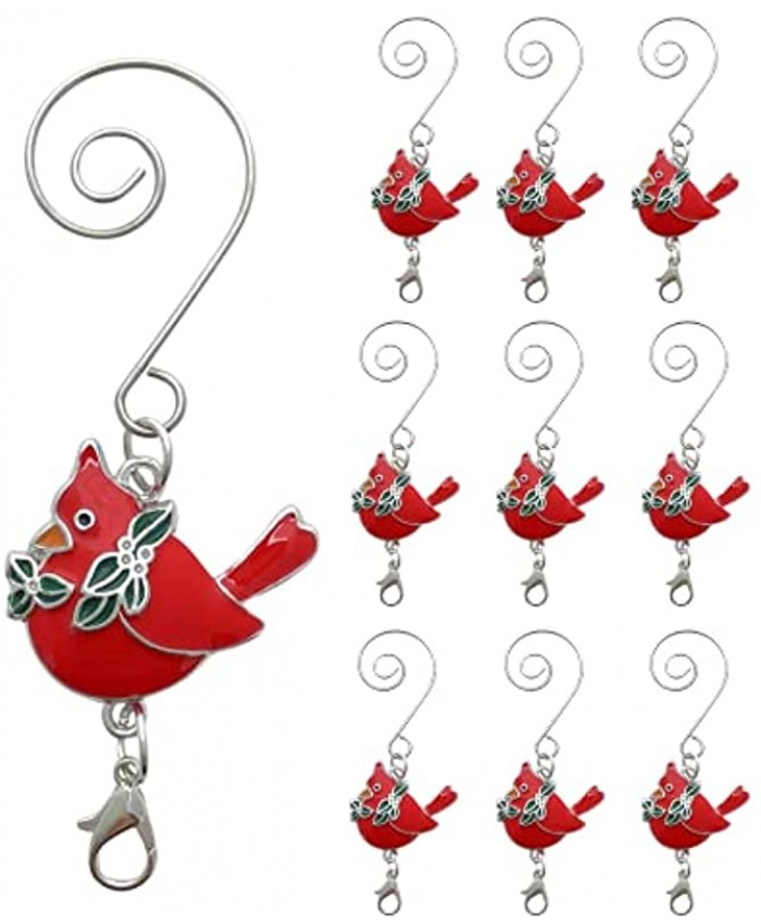 BANBERRY DESIGNS Set of 10 Cardinal Christmas Ornament Hooks with S-Hook and Lobster Claw Xmas Ornament Accessories Cardinal Themed Christmas Accents Enameled Charm