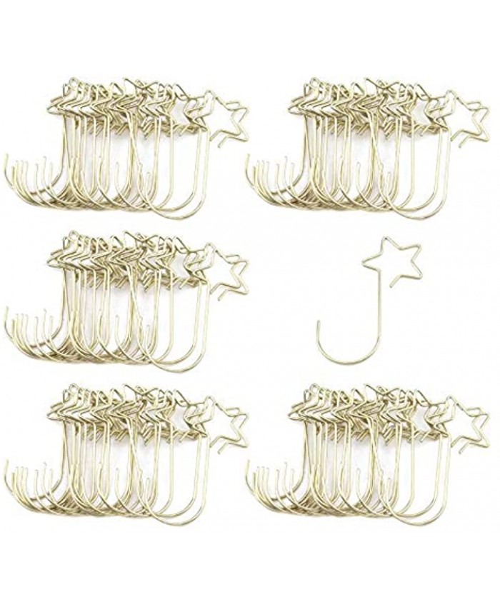 Coshar 100pcs Christmas Ornament Hooks Star Shaped Hangers Tree Hooks for Wedding Party Festival Ornaments Supplies 1.85 Inches Long Gold