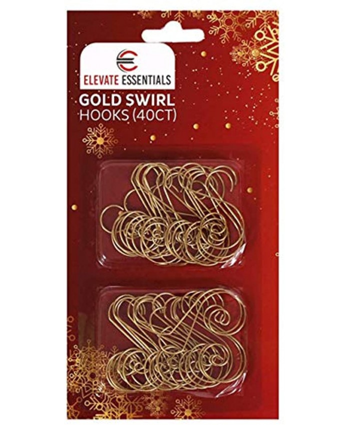 Elevate Essentials Gold Swirl Hook Gold S Ornament Hooks Gold Decorative Ornament Hangers Christmas Gold Ornament Hooks for Decoration Metal Wire Hanging Hook 40 ct