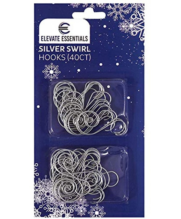 Elevate Essentials Silver Swirl Hook Silver S Ornament Hooks Silver Decorative Ornament Hangers Christmas Silver Ornament Hooks for Decoration Metal Wire Hanging Hook 40 ct