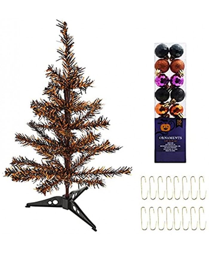 Halloween Tree 18" Tall Orange and Black 16 Ornaments and 16 Hooks Bundle Multi Colored Ornaments
