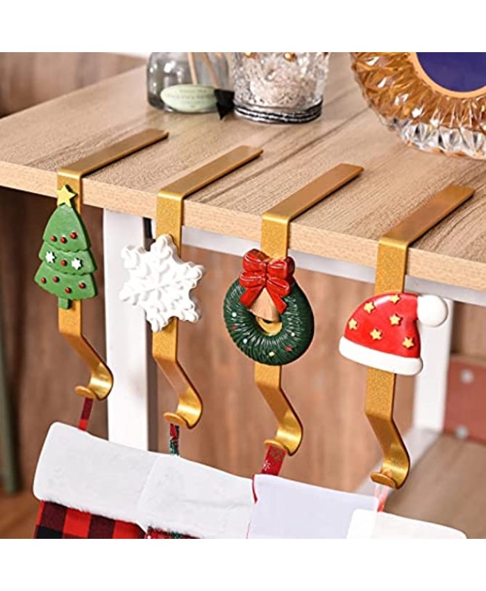 Juephe Christmas Metal Stocking Holders Mantel Hooks Hanger Christmas Stocking Clips Sock Holder Fireplace Hook Hanger for Party Decoration Style 1
