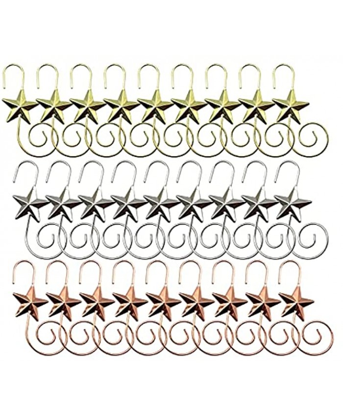 Ornament Hooks Electroplate Metal Wire Hooks Ornament Hangers with for Christmas Tree Decoration Star 3 Color 24