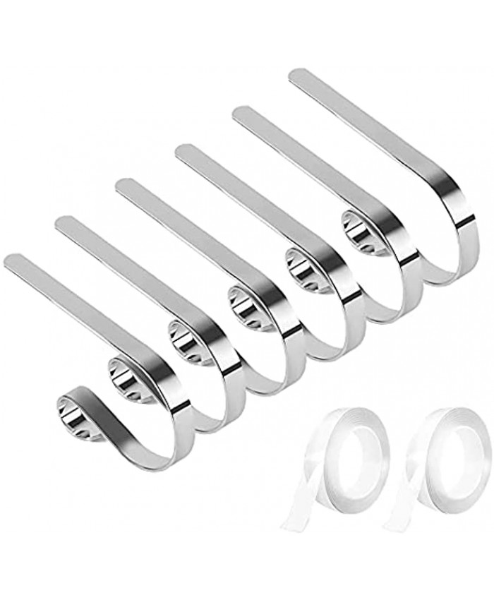 Silver Metal Christmas Stocking Holder Hooks 6pcs Christmas Socks Hanging Hooks Non-Slip Safety Stocking Fireplace Hangers with 2 Rolls Double Sided Tape