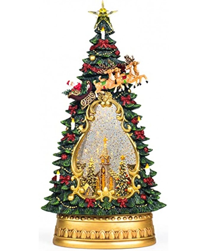 14 Inch Snow Globe Christmas Tree Lantern Musical Lighted Water Church in Swirling Glitter