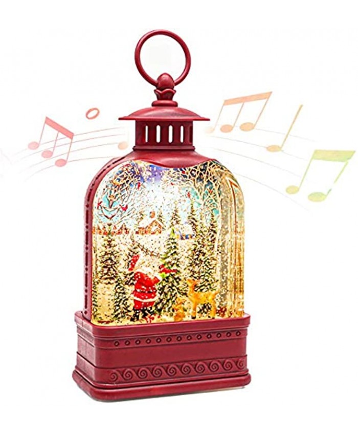 CaiFang Christmas Snow Globe Lantern with Music Lighted Water Snow Globe 6H Timer Santa Glitter Lantern Lamp for Gifts and Decorations Red