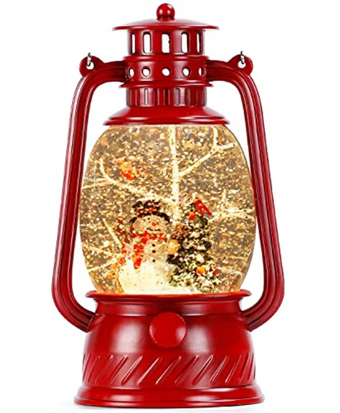 Christmas Snow Globe Lantern Lighted Snow Globes with Swirling Glitter Battery Powered Retro Style Red Water Lantern for Gifts and Home Decor