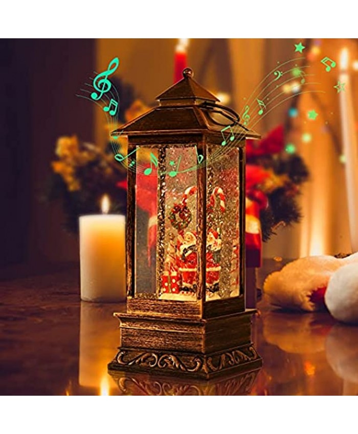 Christmas Snow Globes Glitter Lantern Water Lantern for Gift Christmas Musical Globes Battery Operated Lighted Christmas Decorations with USB 6H Timer Home