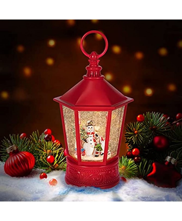 Christmas Snow Globes Lantern ,6H Timer Christmas Snow Globe Glitter Music Box,8 Christmas Songs,Hexagon Lantern with Xmas Snowman for Kids Girls,Christmas Decor
