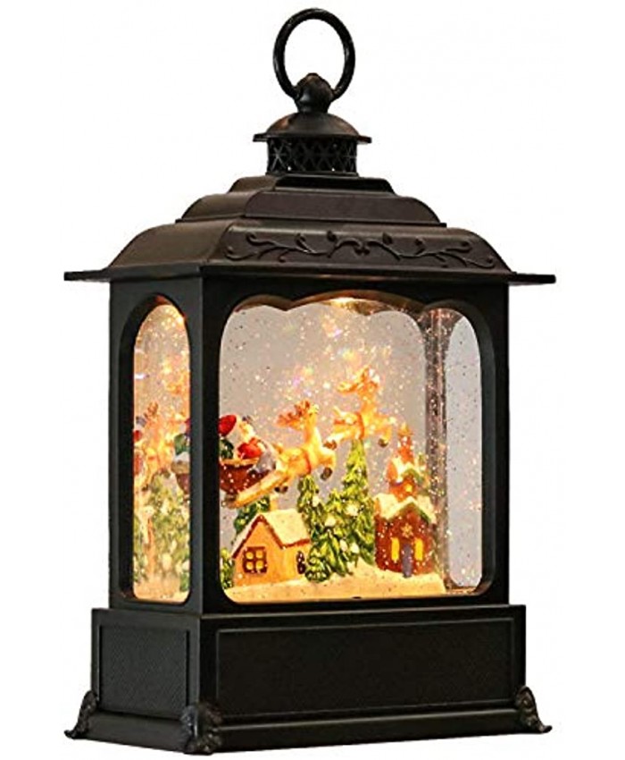 Eldnacele Musical Snow Globe Lantern with Timer Lighted USB Battery Operated Swirling Singing Water Glittering Lantern Snow Globes Lantern for Adults and Kids Christmas Decoration- Santa Sleigh