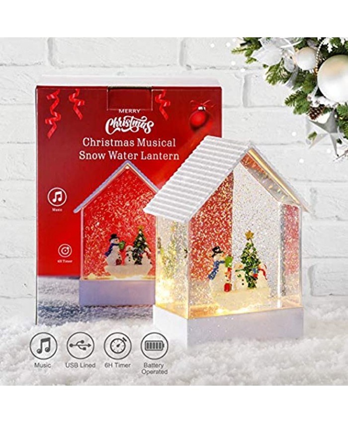 Elegear Christmas Snow Globe with Swirling Water Glitter Battery Operated & USB Powered Musical Snowman Snow Globe with 8 Songs & 6 Hours Timer Christmas Decorations Ornaments