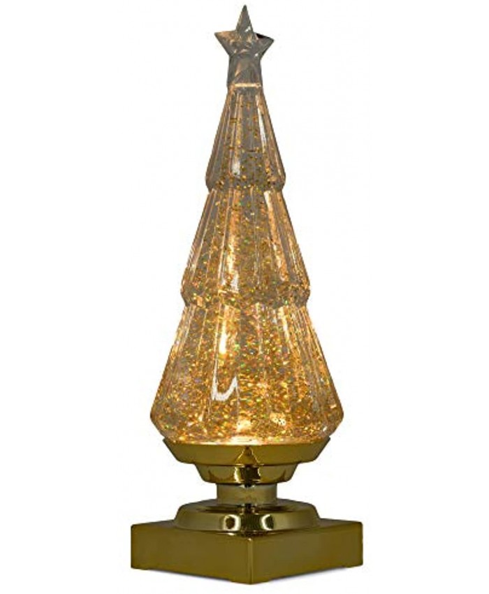 Raz 11.75 Inch Acrylic Lighted Tree with Gold Swirling Glitter Water Lantern Snow Globe Gold Base