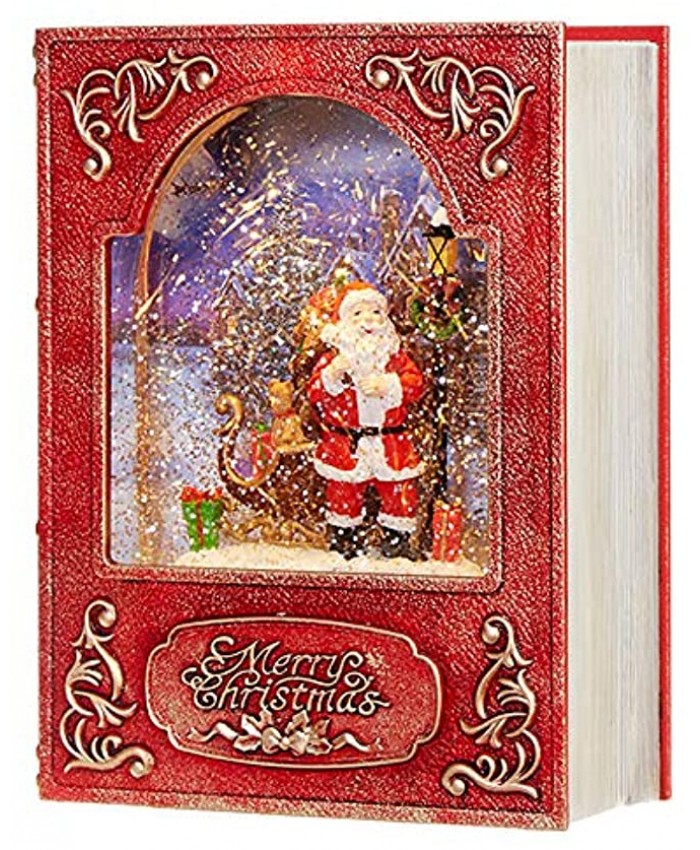 RAZ Imports 8.5 " Santa and Sleigh Lighted Water Book Water Lantern Lighted Christmas Snow Globe with Swirling Glitter