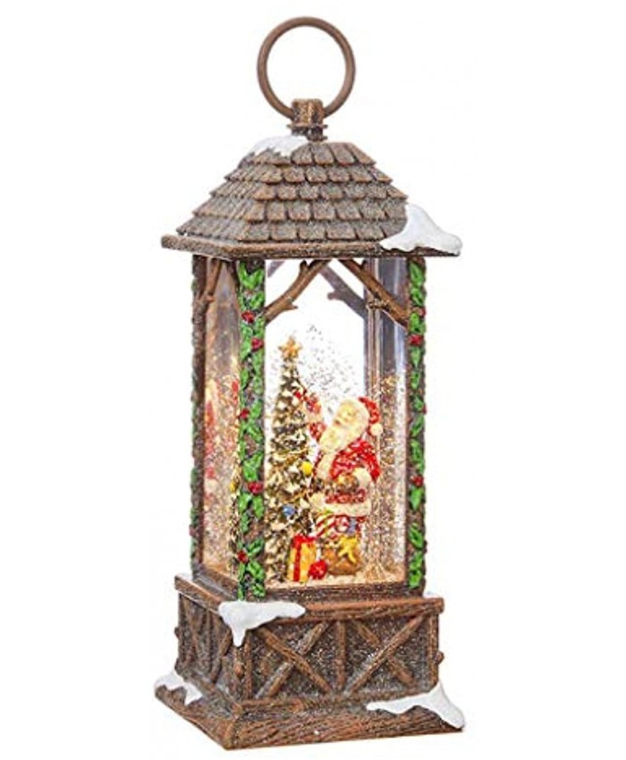 RAZ Imports Santa Decorating Tree Lighted Water Lantern Lighted Christmas Snow Globe with Swirling Glitter