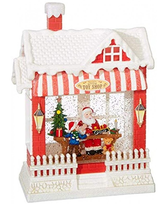 RAZ Imports Santa's Toy Shop Lighted Water House 10 Inch Holiday Snow Globe with Swirling Glitter and Music