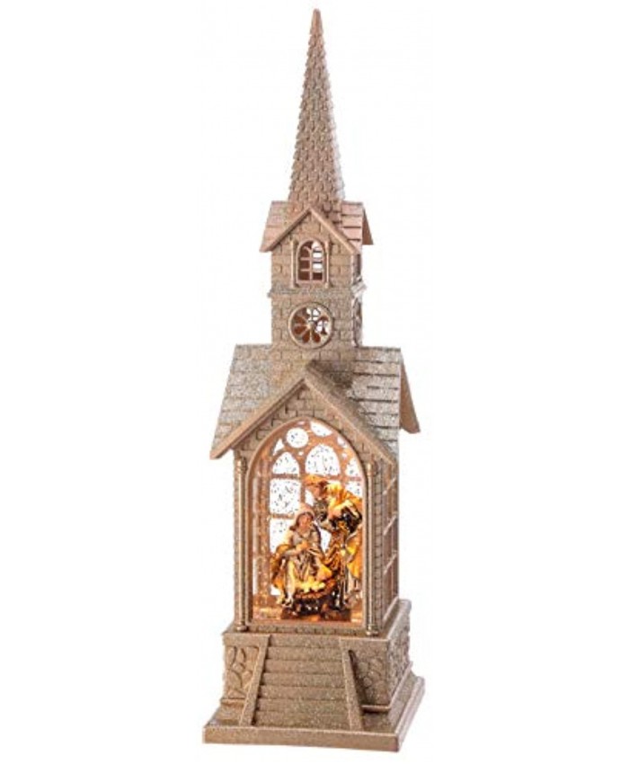 Regency International Nativity Church Water Globe 16 inches Champagne Gold Led Lights USB or Battery Operated with Timer
