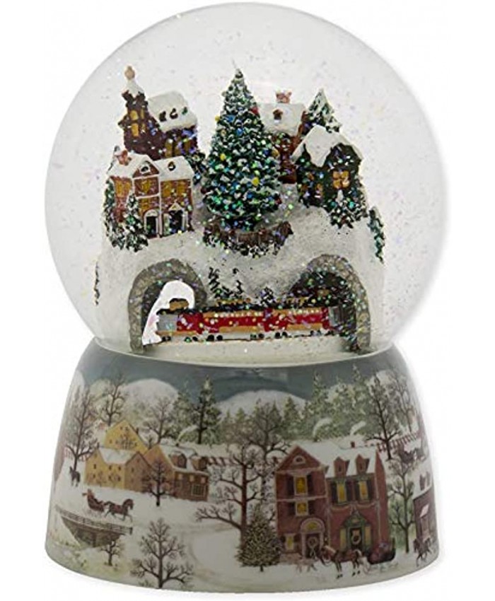 Roman Musical Christmas Train in Village Glitterdome Rotating 120mm Wind Up 6.75" H Plays Jolly Old St. Nicholas Resin Glass and Water Christmas Collection Home Décor Adorable Gift Beautifully Detailed