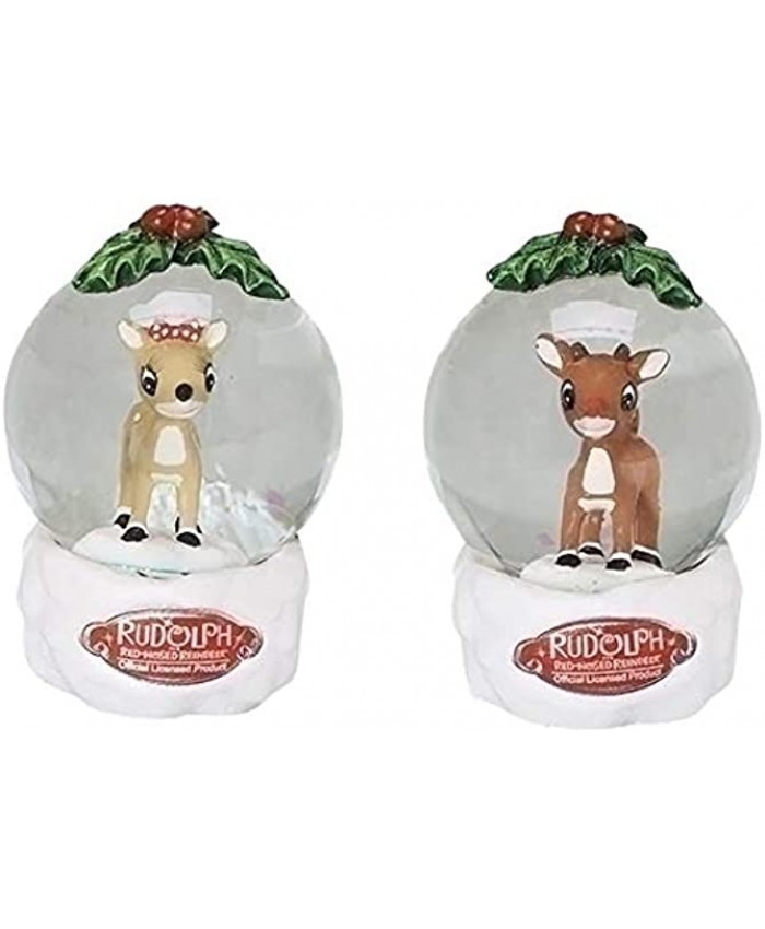 Rudolph & Clarice 3 Inch Resin Christmas Glitter Globe Set of 2